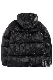 Pyrenex unisex down jacket sten black glossy puffer jacket with hood and quilted design front view