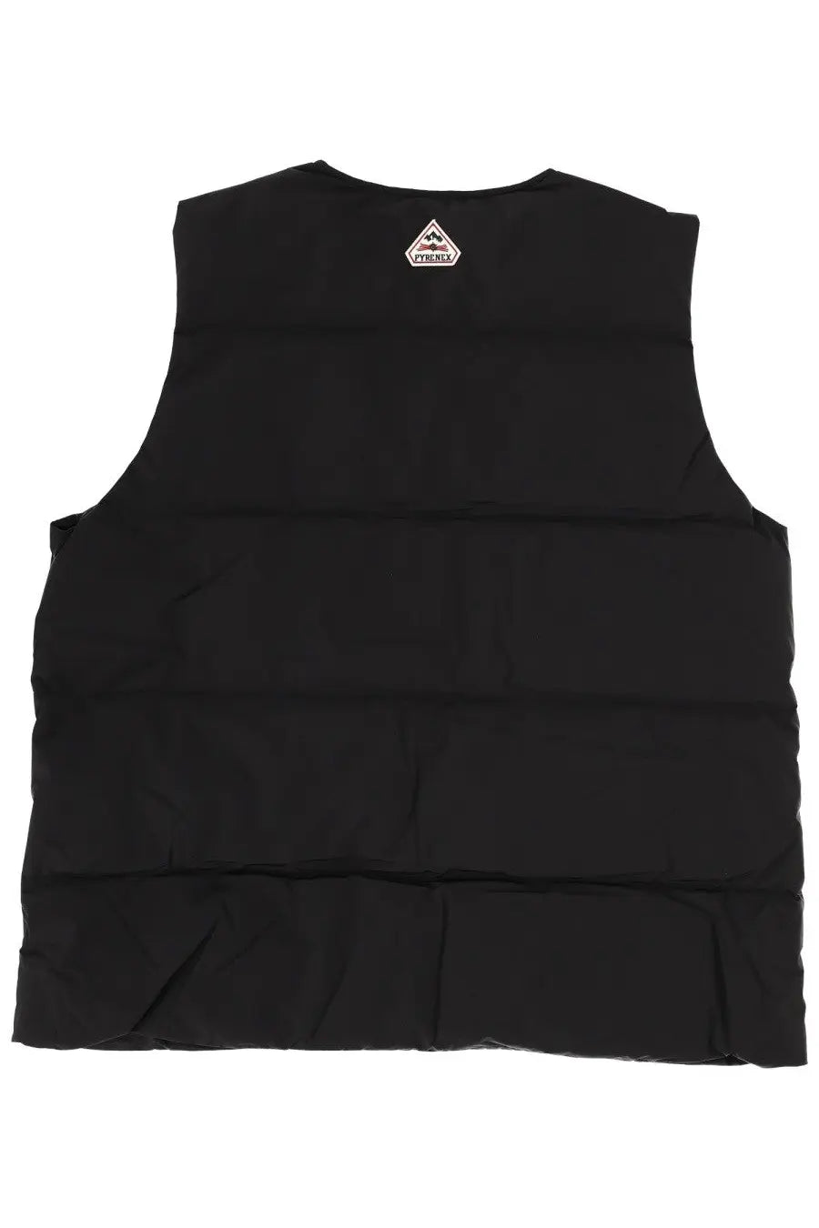 Pyrenex unisex solace vest black with horizontal stitching and triangular logo at the neckline in puffer material