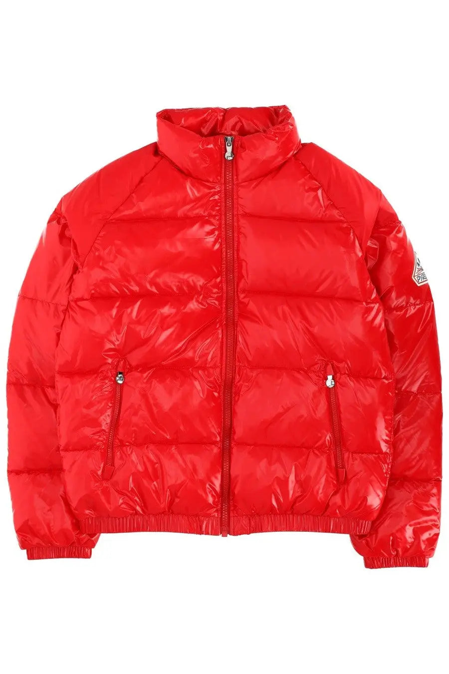 Pyrenex unisex vintage mythic red puffer jacket with glossy finish, quilted design, silver zippers, and high collar