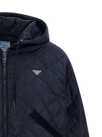 Prada Quilted Hooded Jacket Blue