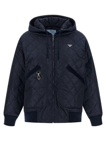 Prada Quilted Hooded Jacket Blue