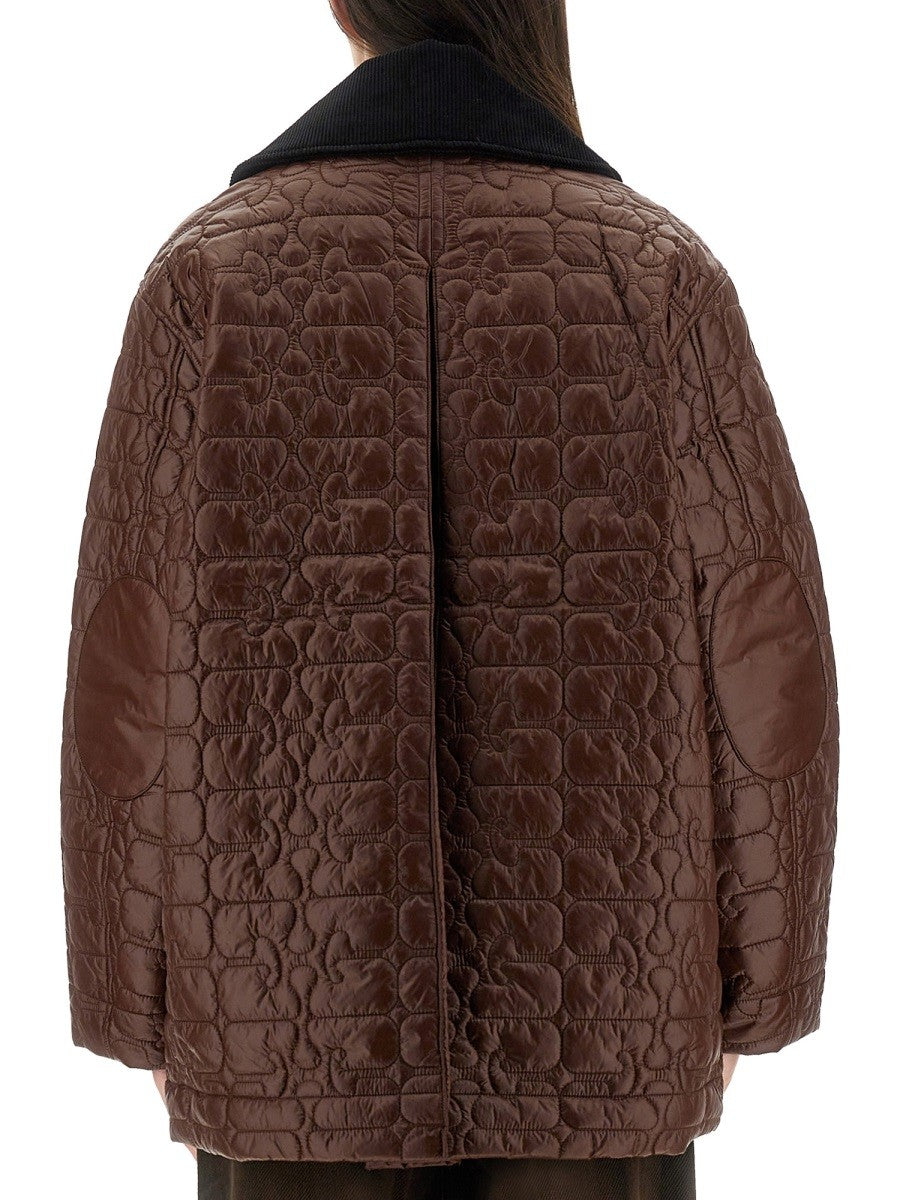 Ganni Women's Quilted Midi Jacket Brown