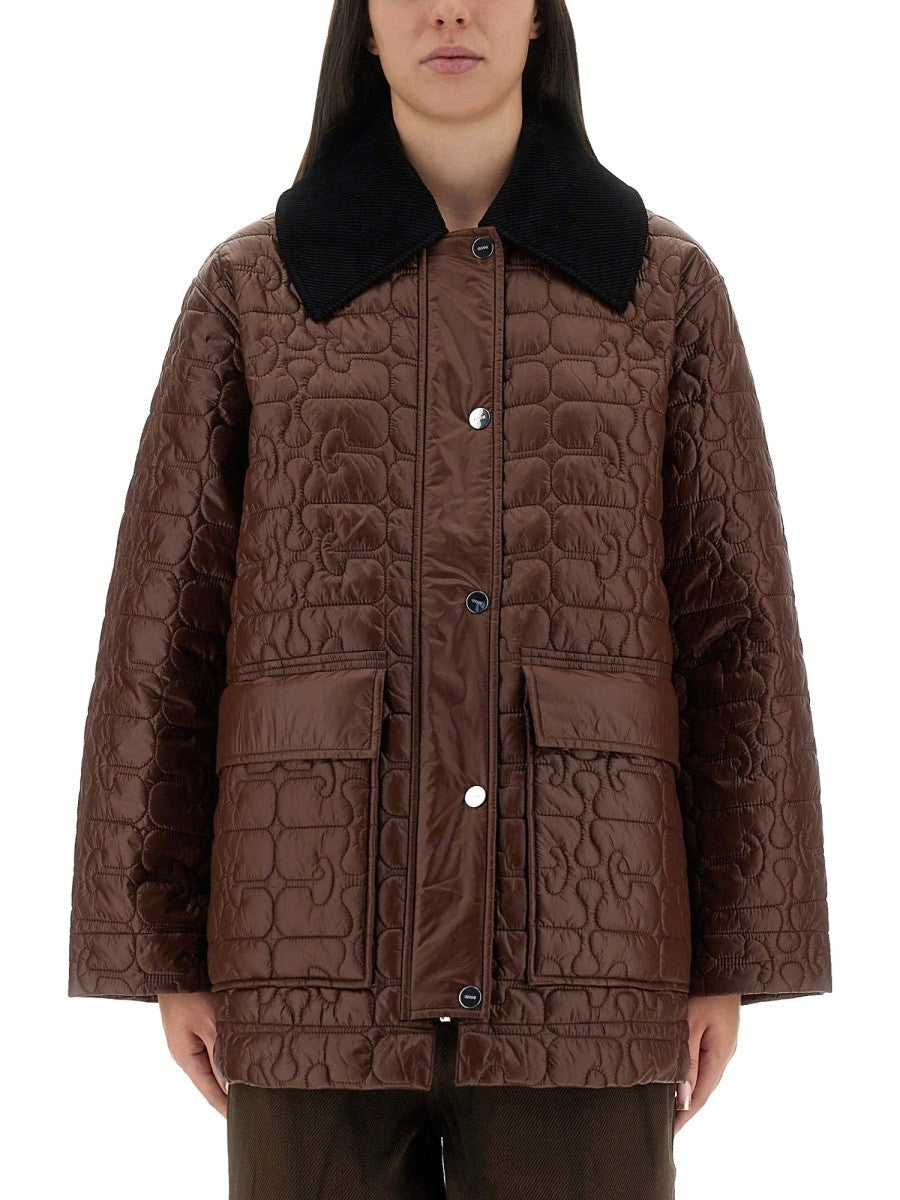 Ganni Women's Quilted Midi Jacket Brown