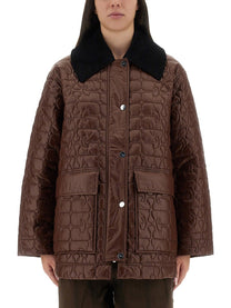 Ganni Women's Quilted Midi Jacket Brown