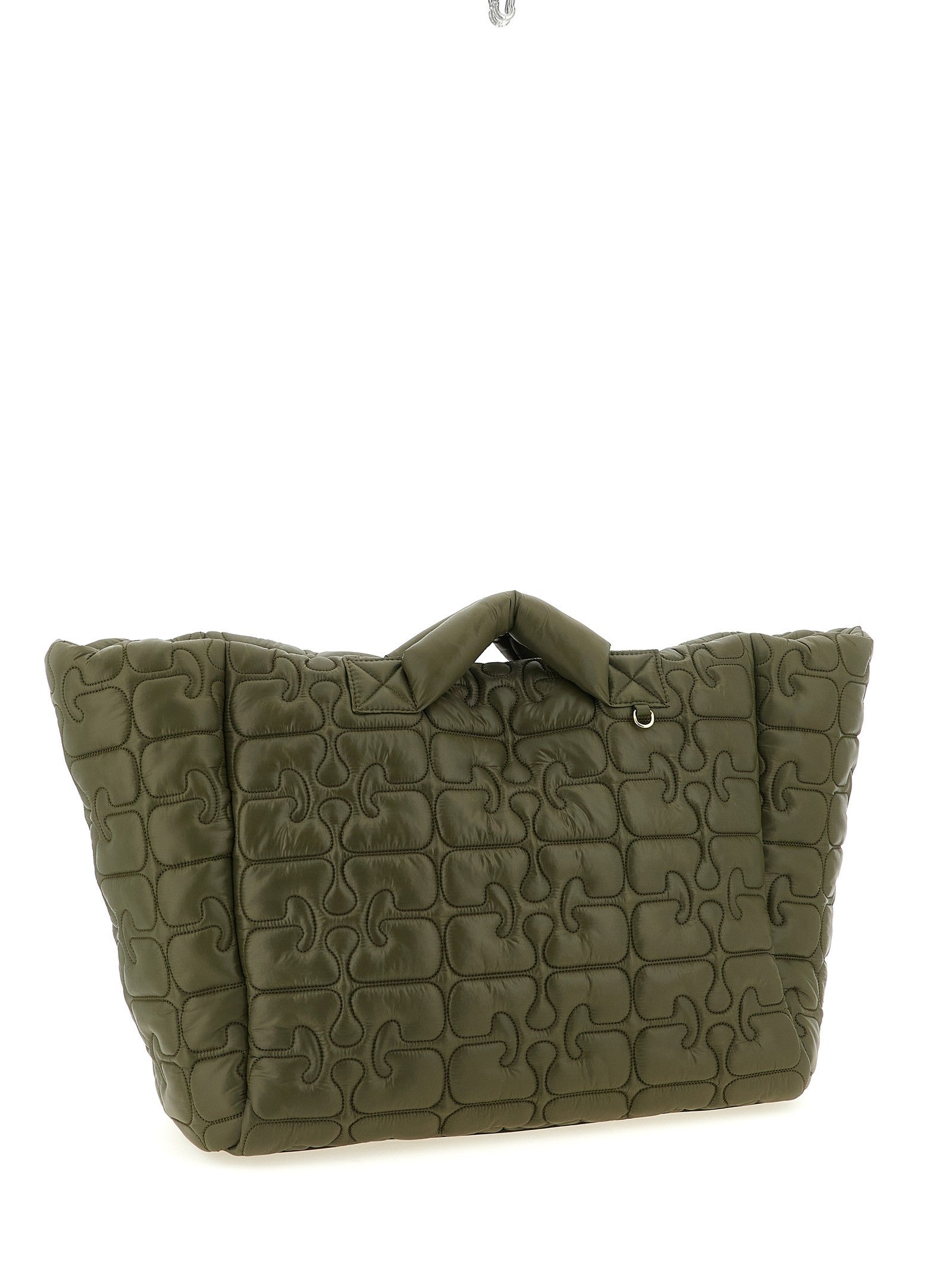 Ganni Quilted Re Tech Xxl Tote Shopping Bag Green