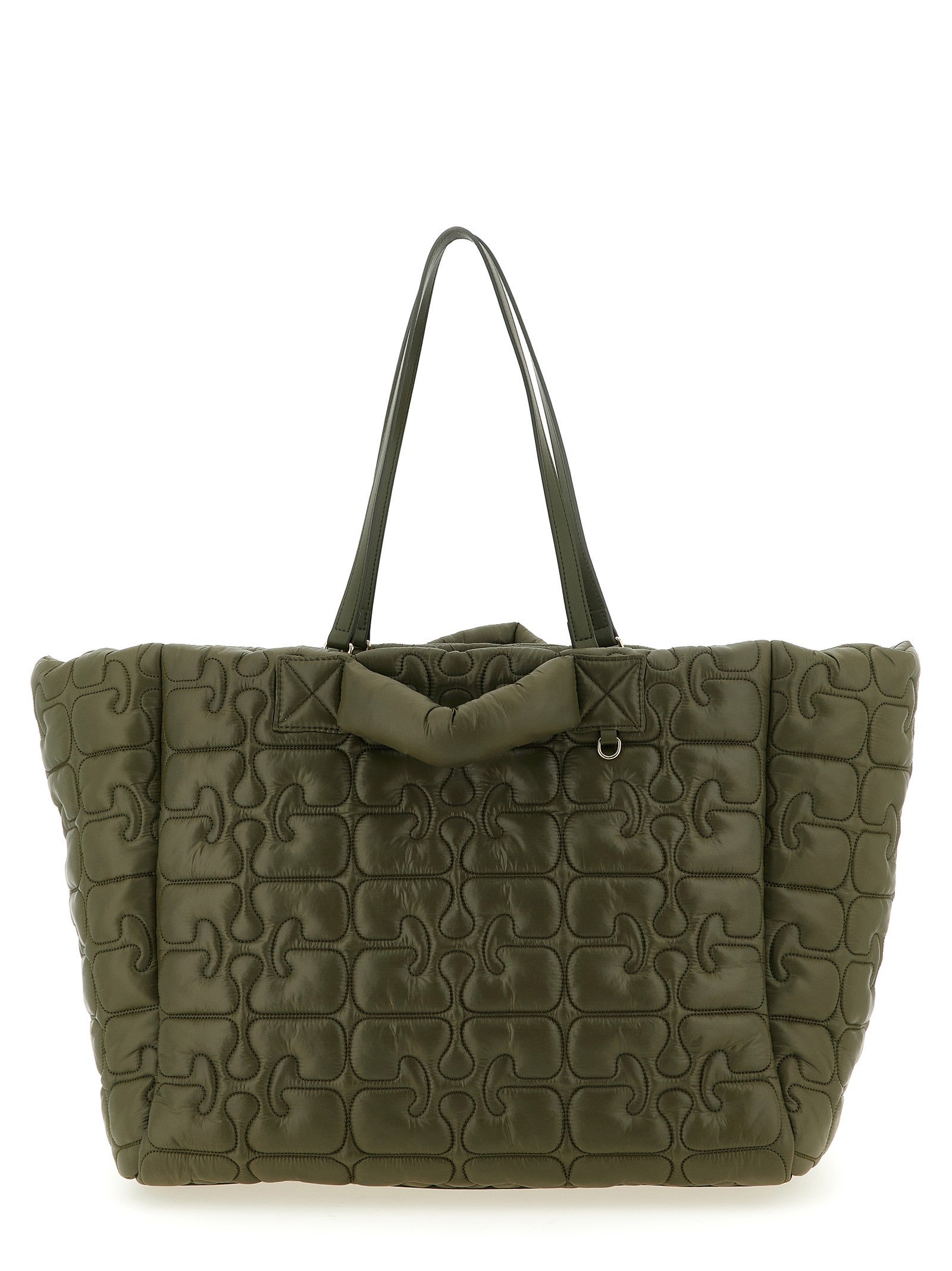 Ganni Quilted Re Tech Xxl Tote Shopping Bag Green