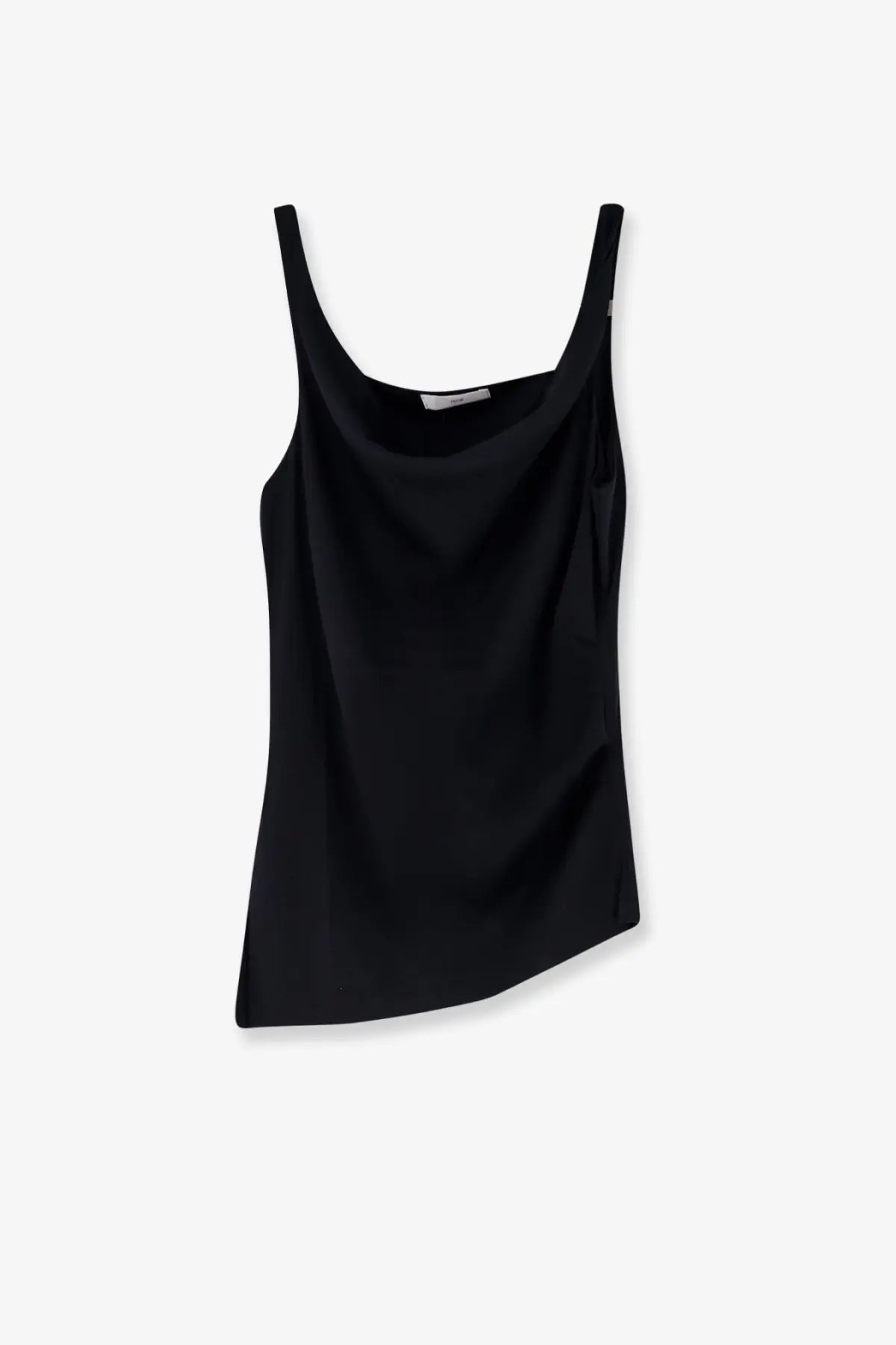 R2w women’s black satin camisole with thin straps and draped neckline made from twisted cotton and modal blend