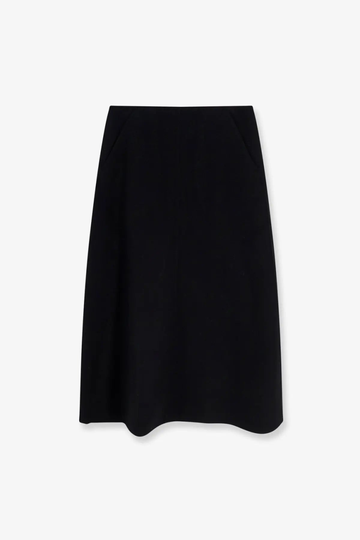 R2W women’s catran midi wool and cashmere skirt black with smooth flowing fabric and subtle side seam detailing