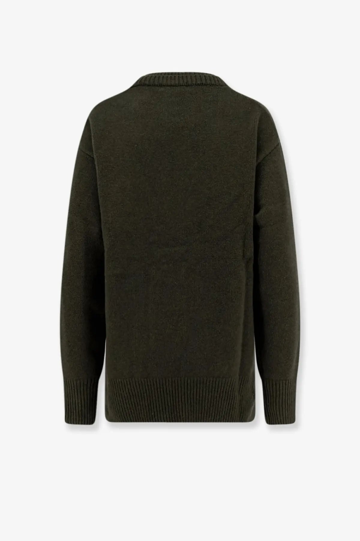 Olive green knit sweater with ribbed cuffs and hem made of wool and cashmere from r2w womens collection