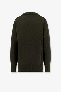 Olive green knit sweater with ribbed cuffs and hem made of wool and cashmere from r2w womens collection