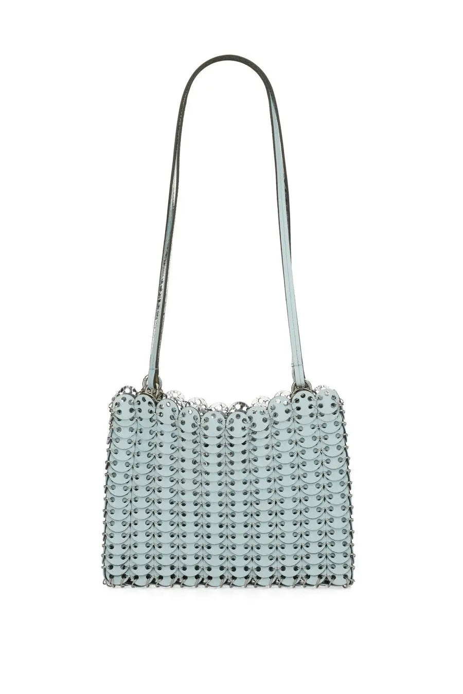 Rabanne women’s bag multicolor light blue metallic chain-link handbag with slender shoulder strap