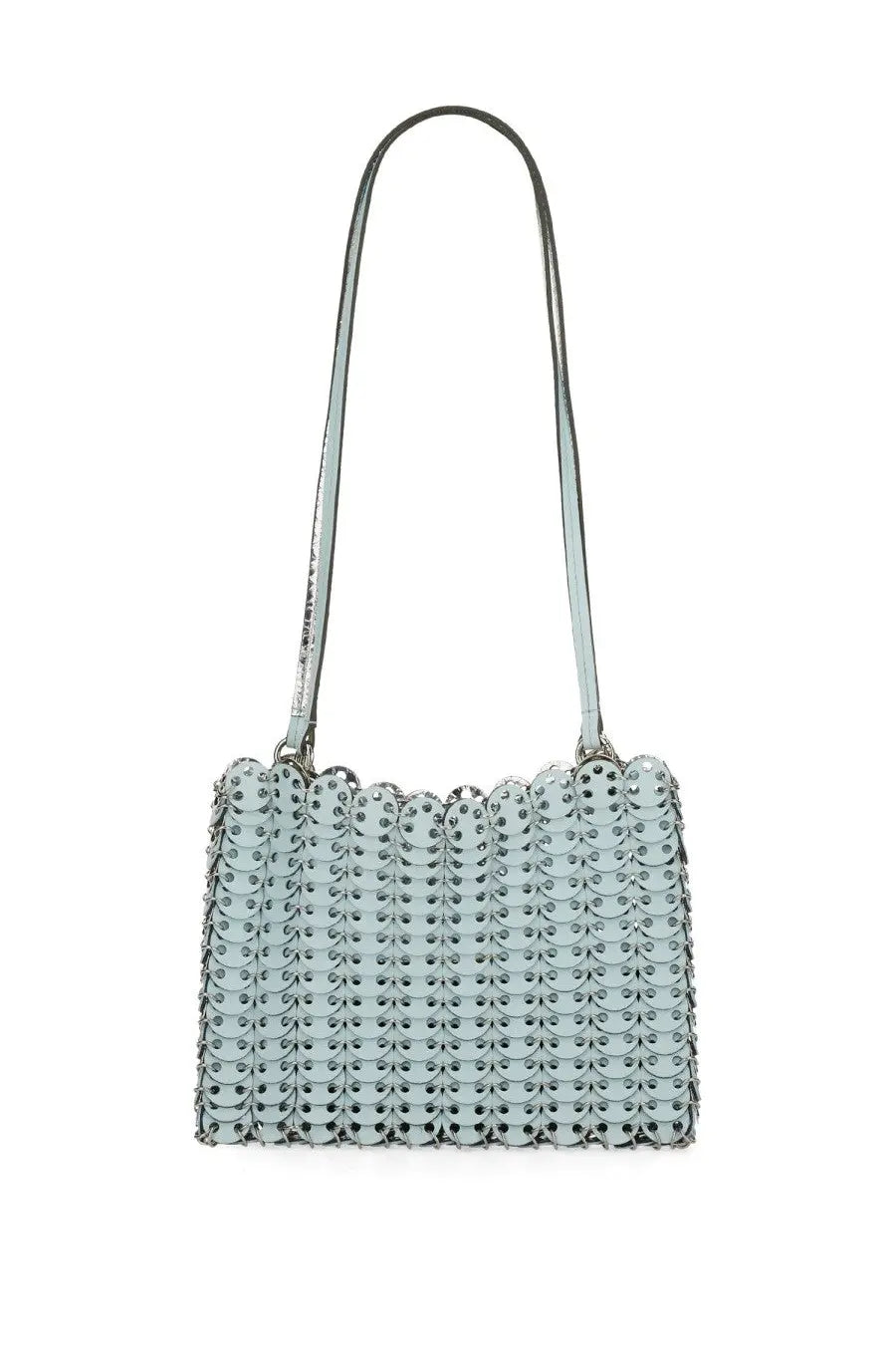 Rabanne women’s light blue metallic chain-link shoulder bag with sleek modern design multicolor accessory