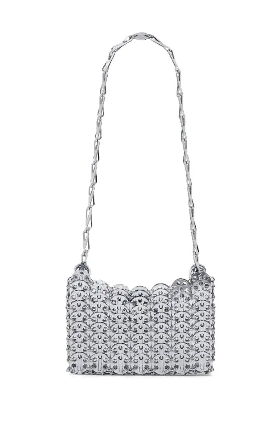 Rabanne women’s borsa iconic nano silver metallic chain-link shoulder bag with scalloped interlocking design