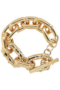 Rabanne women’s bracciale xl link gold chain bracelet with sparkling crystal accents and fauxanne engraved toggle clasp