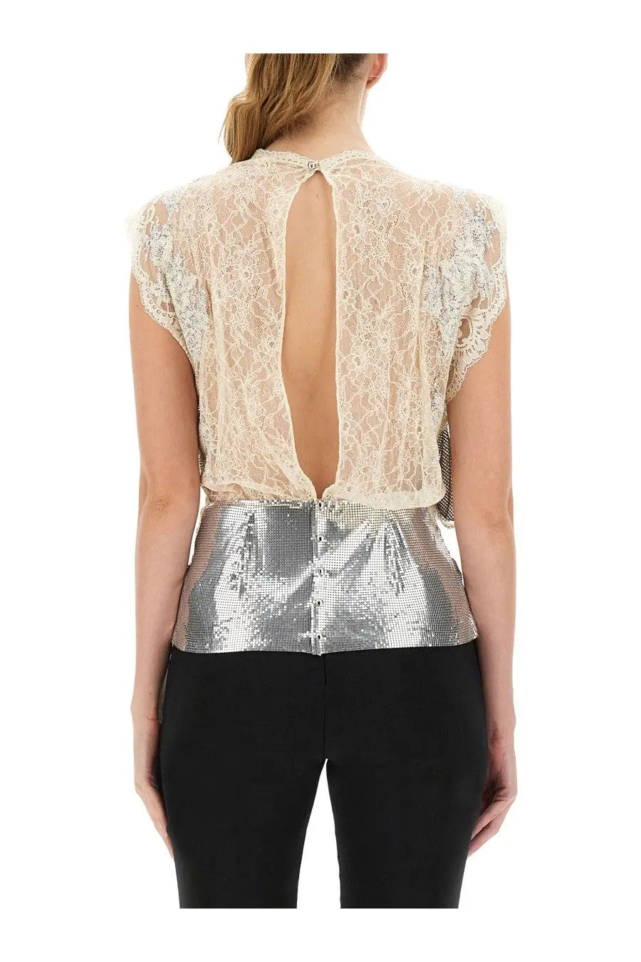 Rabanne Women's Lace and Sequin Top Silver, view 3