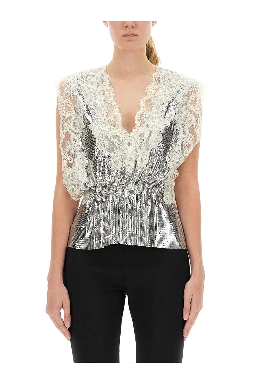 Rabanne Women's Lace and Sequin Top Silver