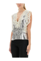 Rabanne Women's Lace and Sequin Top Silver, view 4