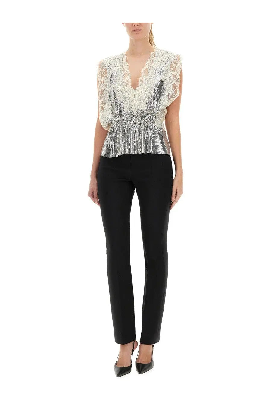 Rabanne Women's Lace and Sequin Top Silver, view 2