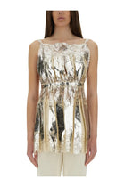Rabanne Women's Laminated Pleated Satin Top White