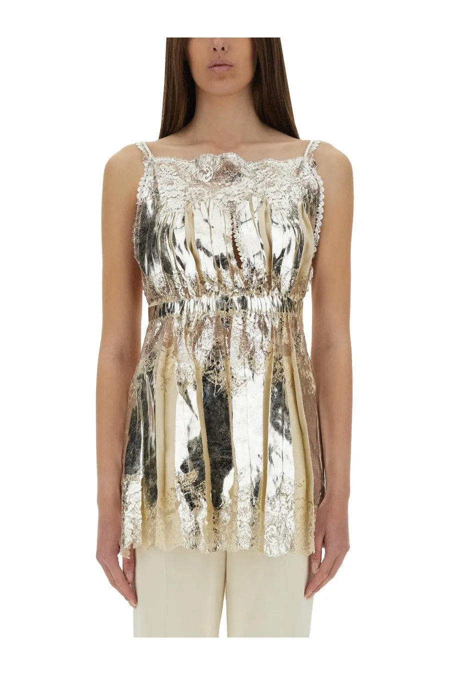 Rabanne Women's Laminated Pleated Satin Top White