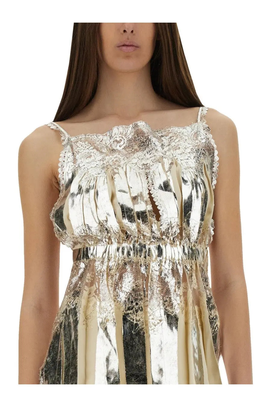 Rabanne Women's Laminated Pleated Satin Top White, view 4