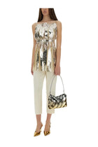 Rabanne Women's Laminated Pleated Satin Top White, view 2