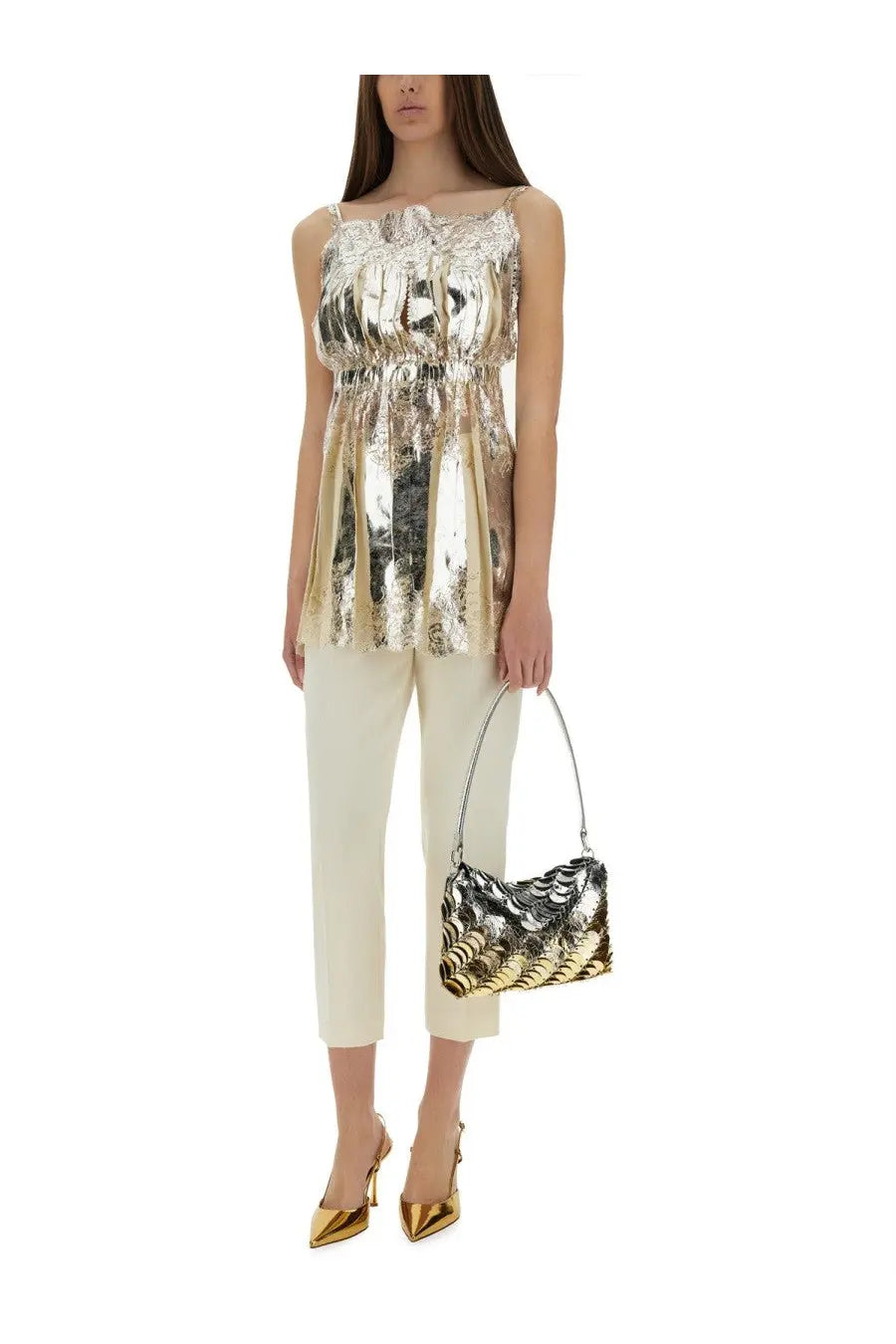 Rabanne Women's Laminated Pleated Satin Top White, view 2