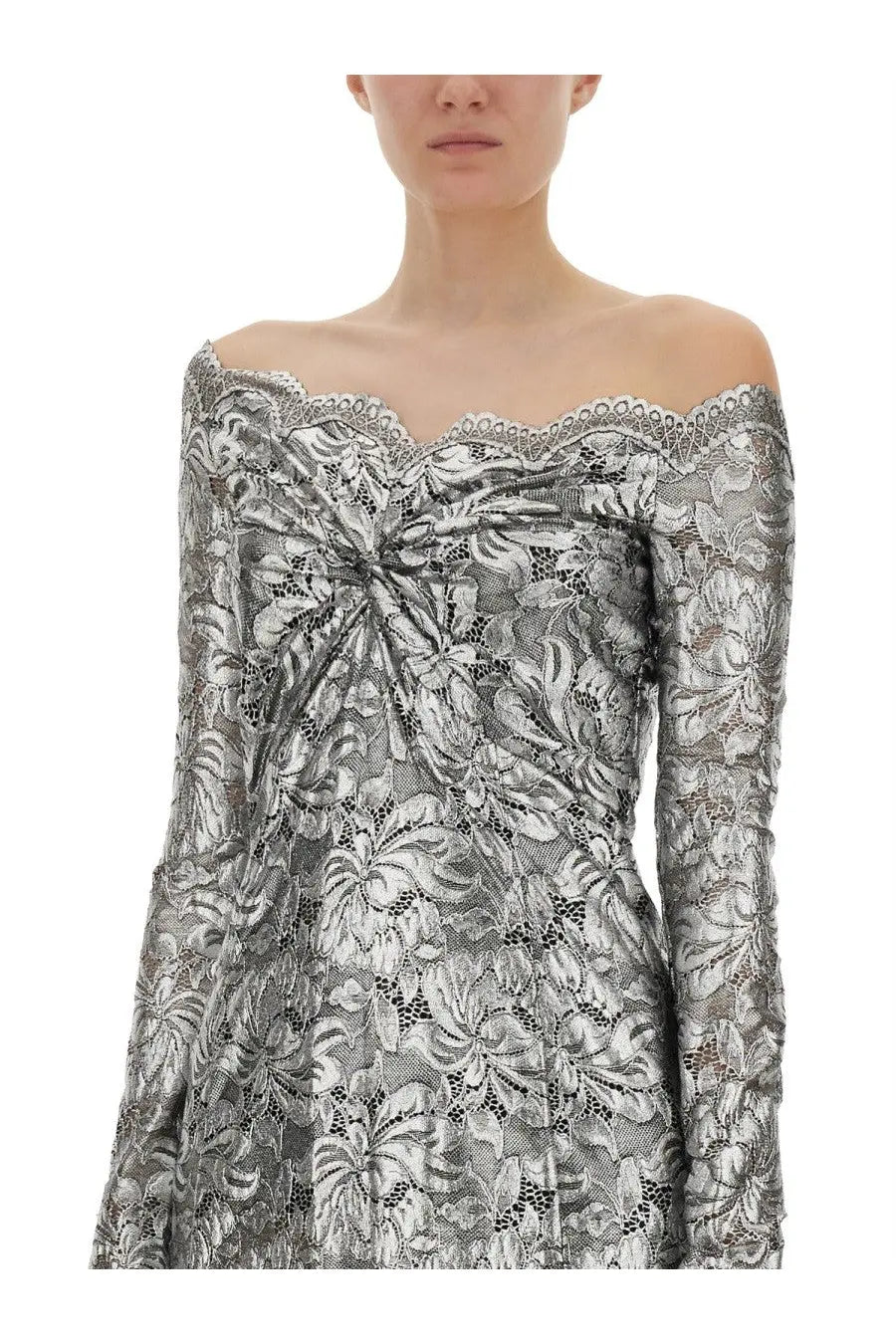Rabanne Women's Long Lace Dress Silver, view 3