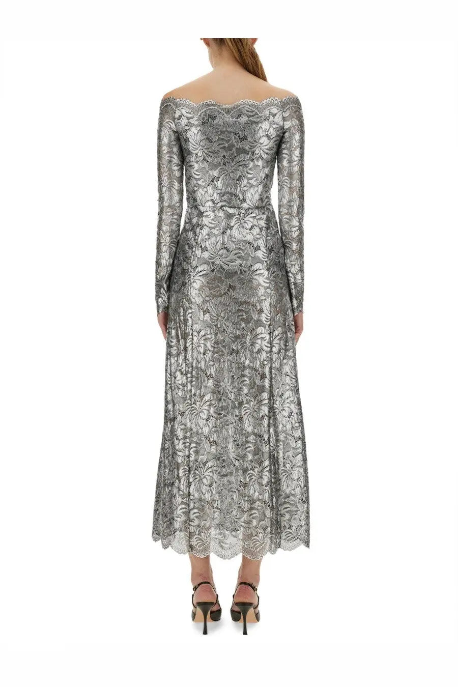 Rabanne Women's Long Lace Dress Silver, view 4