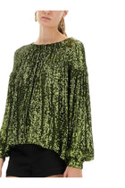 Rabanne Women's Sequin Blouse Green, view 4