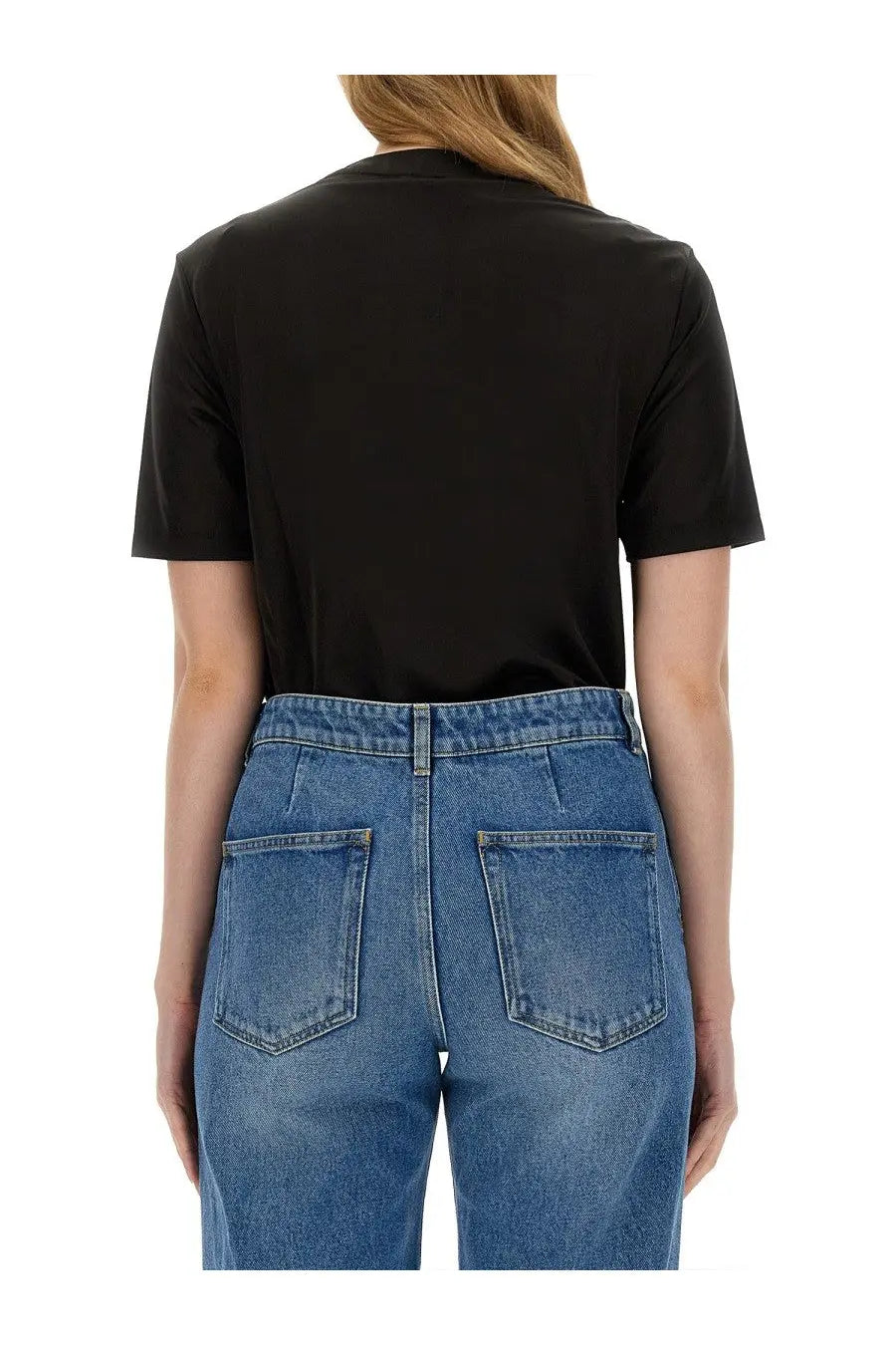 Black short-sleeved fitted shirt for women from Rabanne with a simple silhouette and comfortable fabric