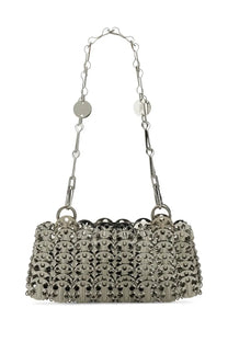 Rabanne women’s shoulder bag xtra silver with silver metallic chain-link and interlocking circular design and adjustable straps