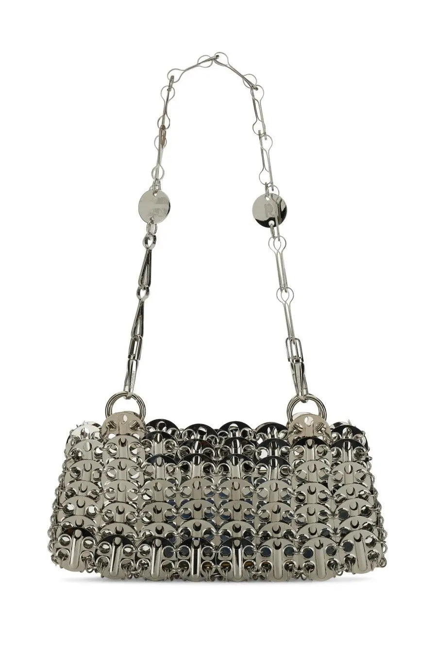 Rabanne women’s shoulder bag xtra silver with silver metallic chain-link and interlocking can-tab design