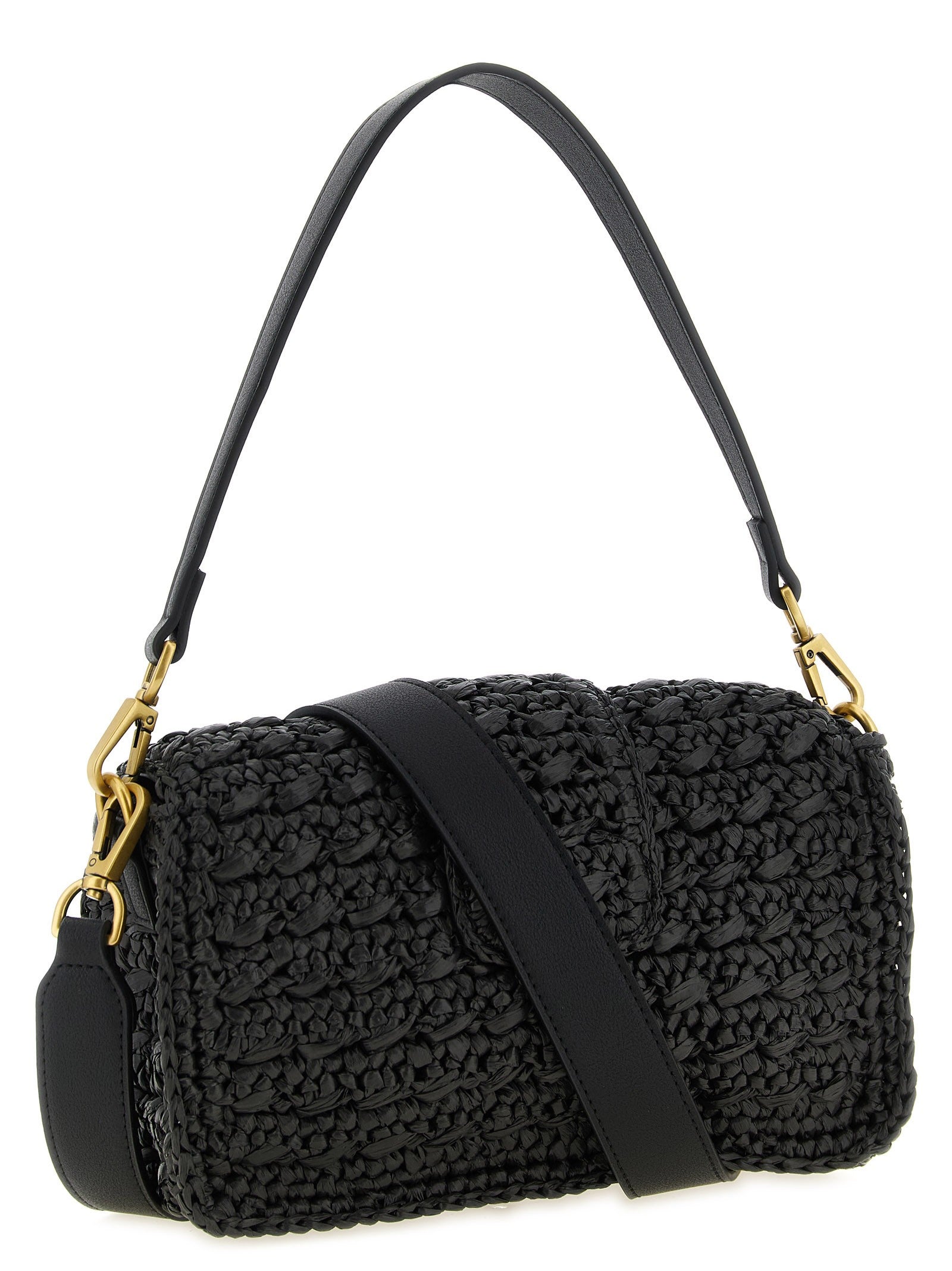 Twin Set Raffia Crossbody Bag Black