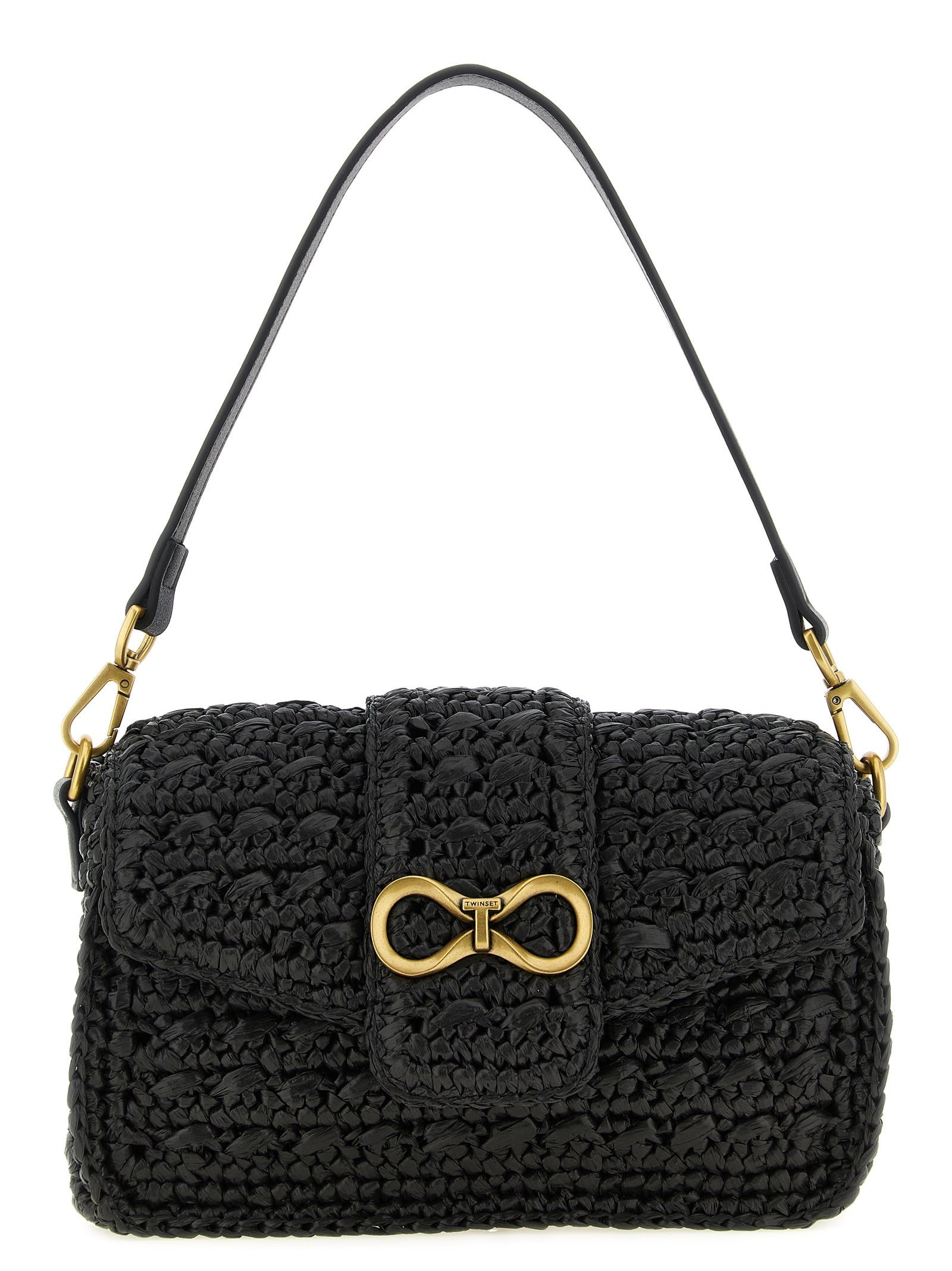Twin Set Raffia Crossbody Bag Black