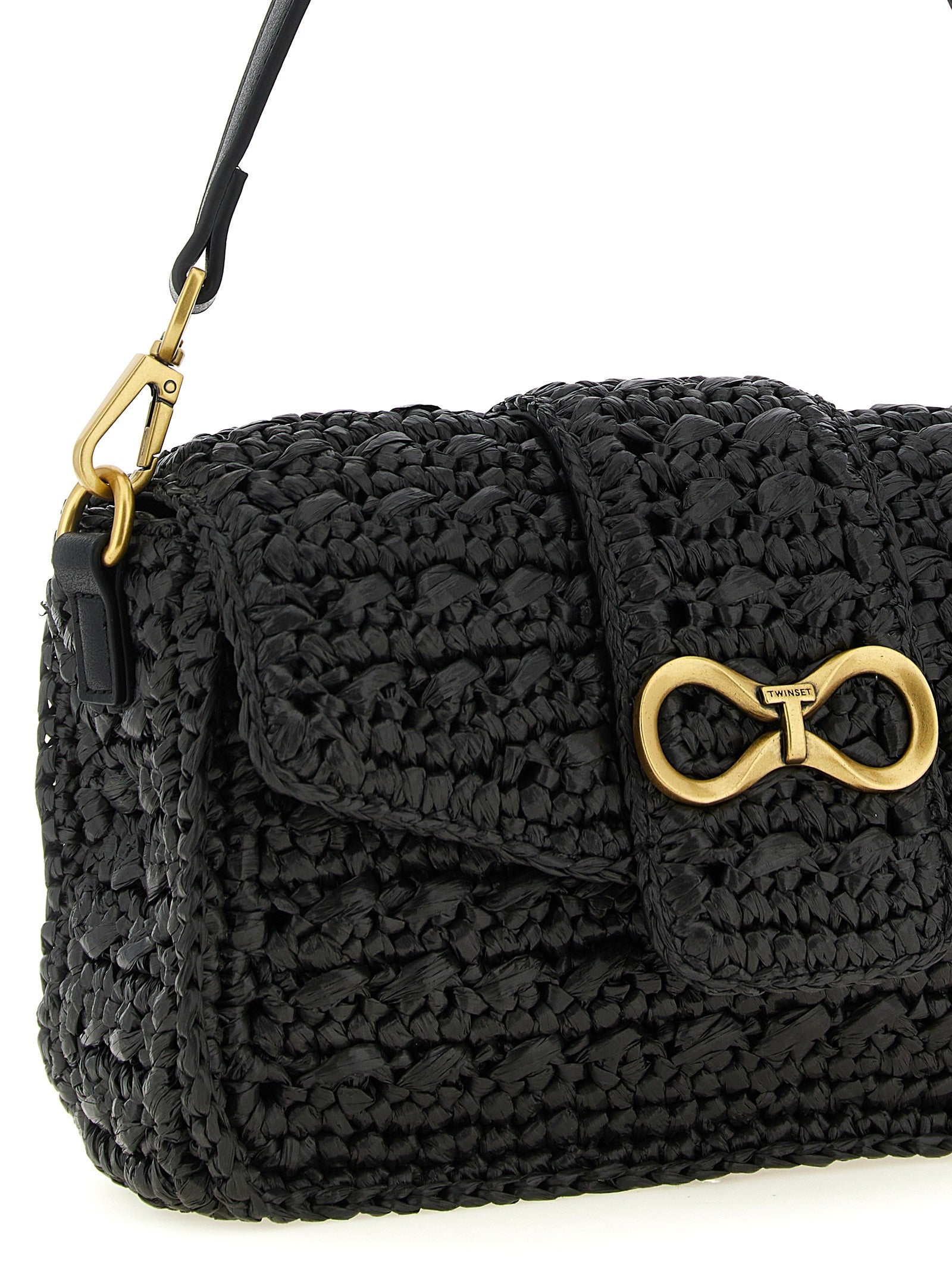Twin Set Raffia Crossbody Bag Black