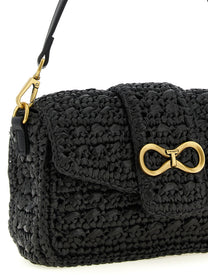 Twin Set Raffia Crossbody Bag Black