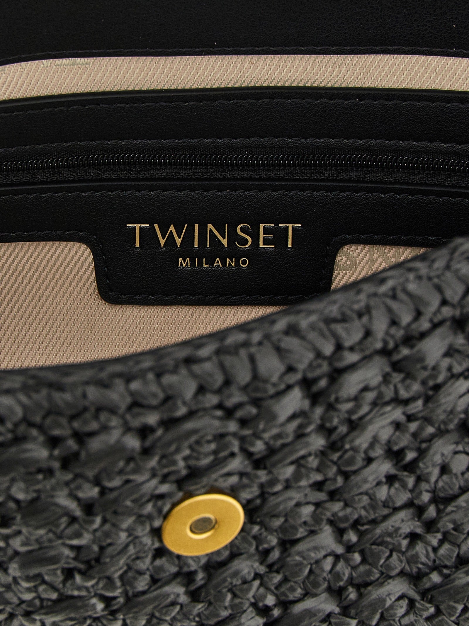 Twin Set Raffia Crossbody Bag Black