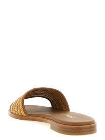 PRADA Raffia Slides Brown