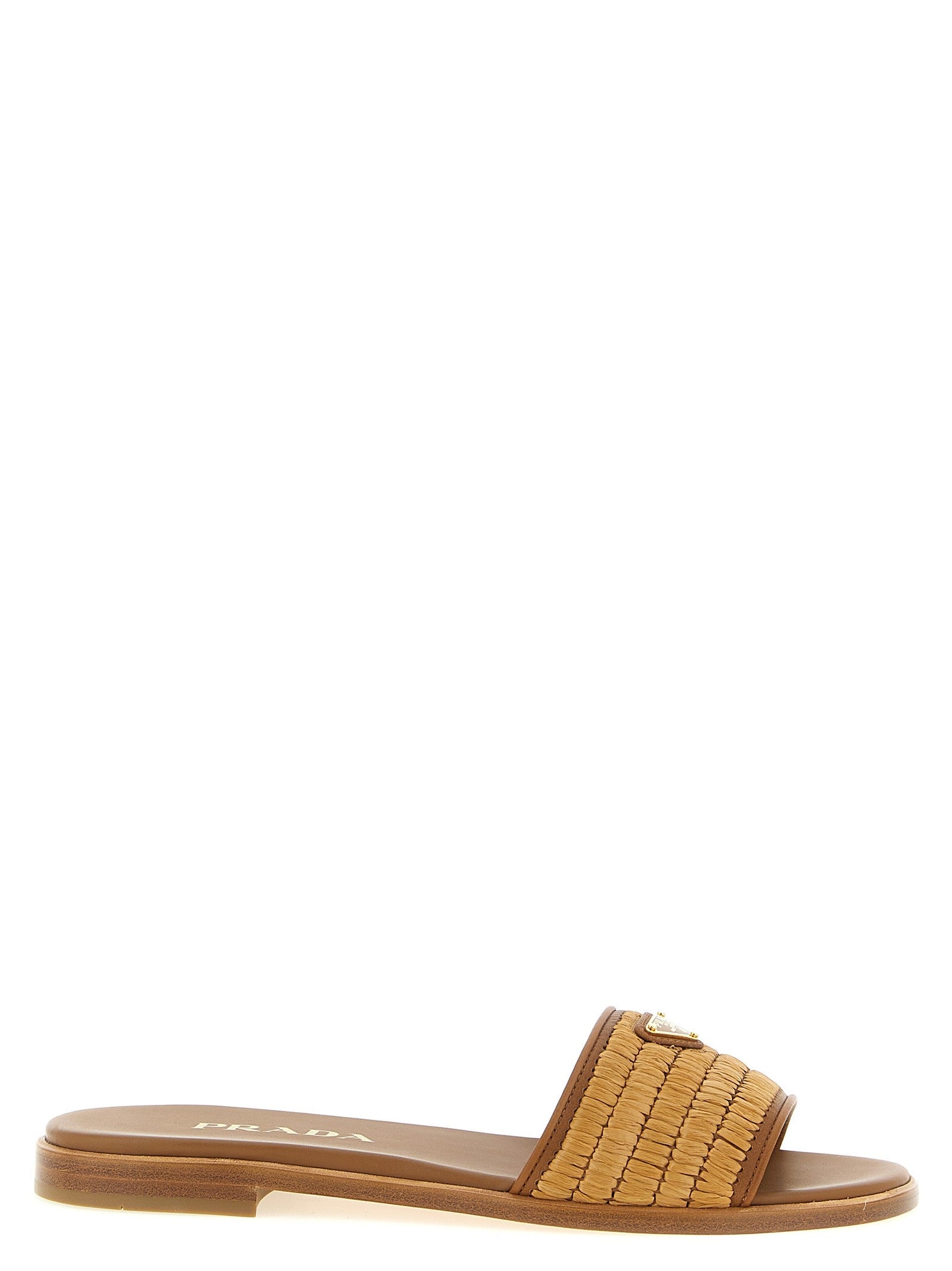 PRADA Raffia Slides Brown