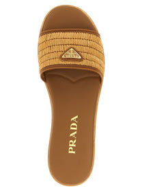 PRADA Raffia Slides Brown