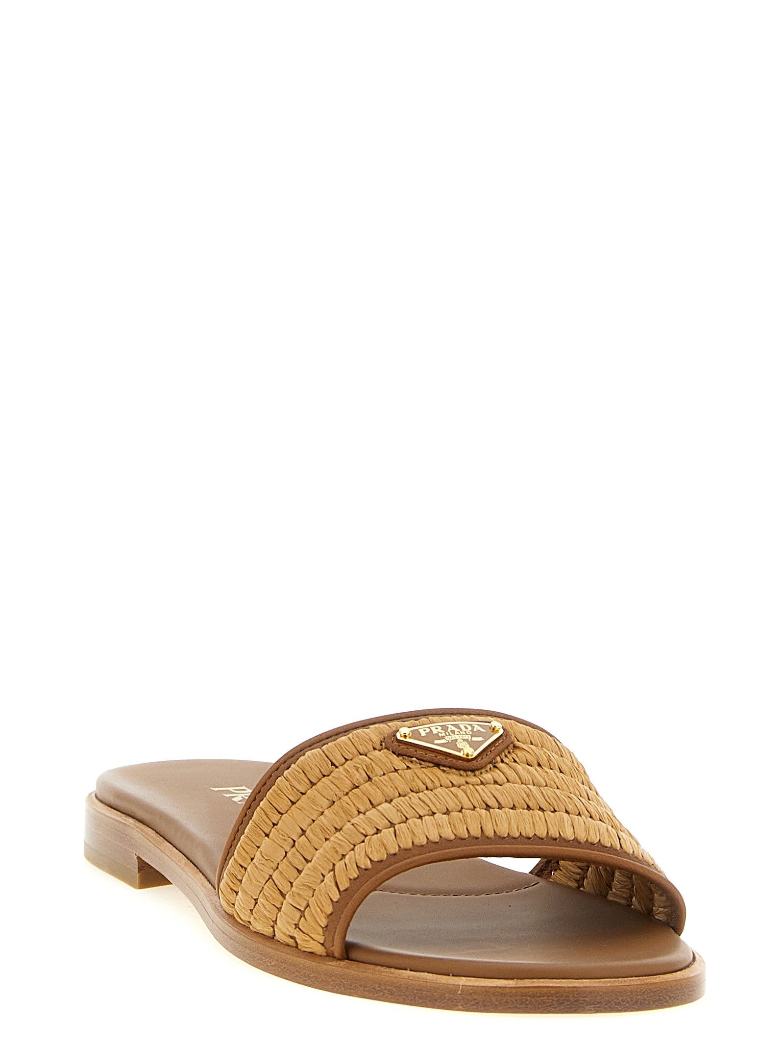 PRADA Raffia Slides Brown