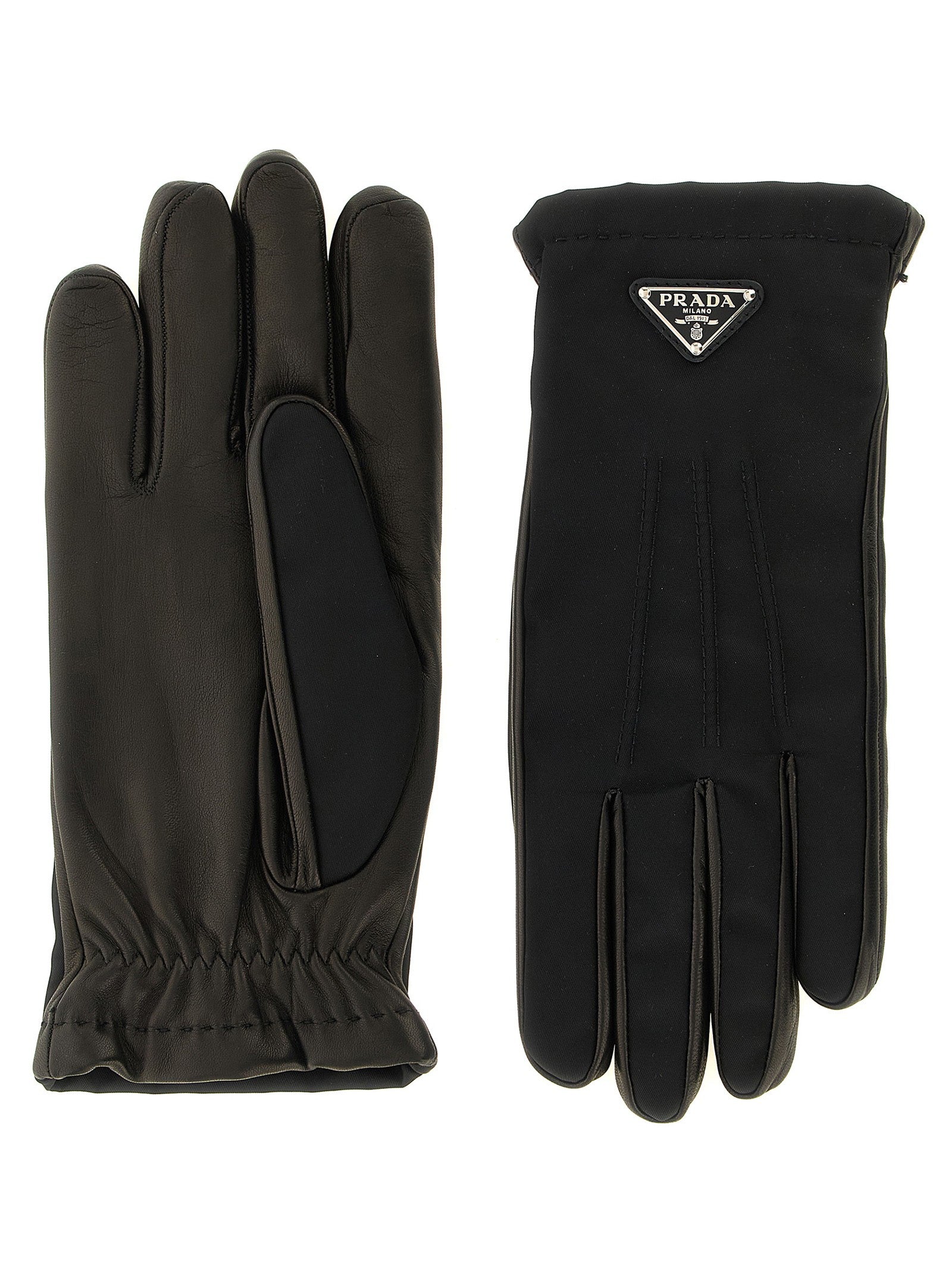 Prada Re Nylon and Nappa Gloves Black