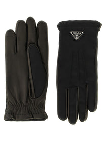 Prada Re Nylon and Nappa Gloves Black