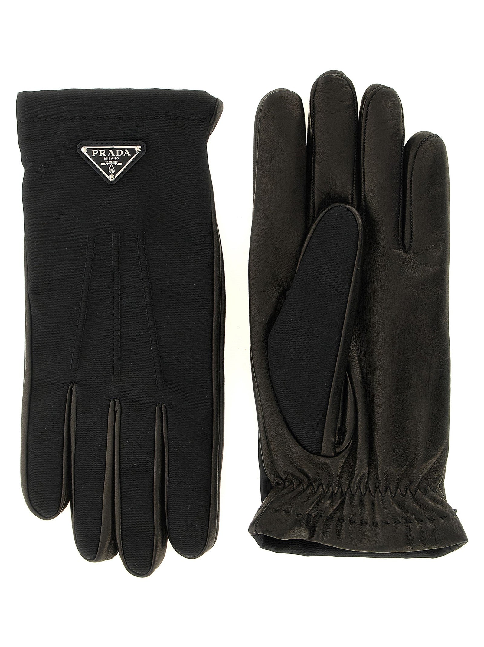 Prada Re Nylon and Nappa Gloves Black