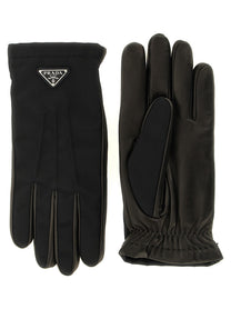 Prada Re Nylon and Nappa Gloves Black