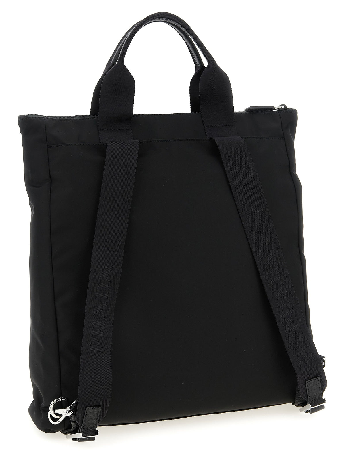 PRADA Re Nylon and Saffiano Backpack Shopping Bag Black, view 2