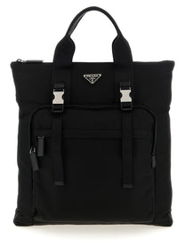 PRADA Re Nylon and Saffiano Backpack Shopping Bag Black