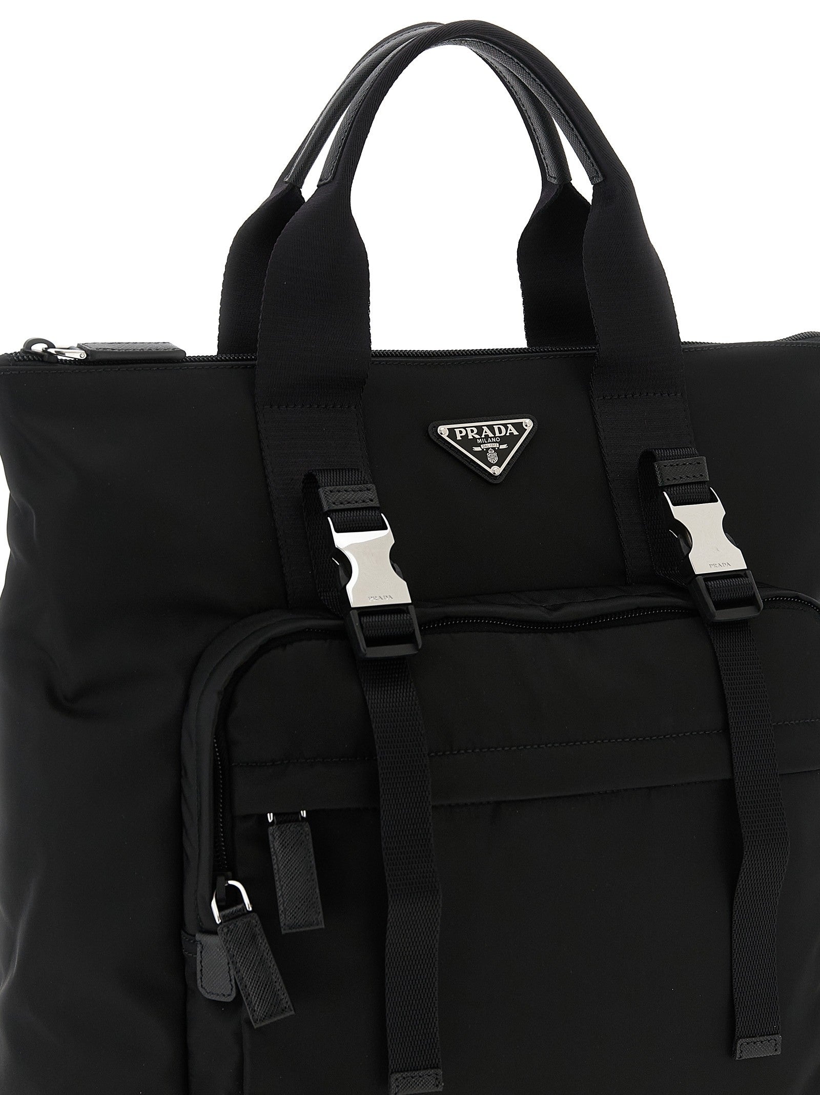 PRADA Re Nylon and Saffiano Backpack Shopping Bag Black