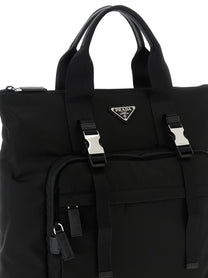 PRADA Re Nylon and Saffiano Backpack Shopping Bag Black